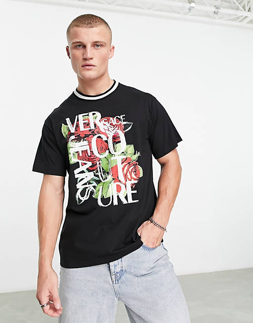 Versace Jeans Couture roses doodle t-shirt in black | ASOS