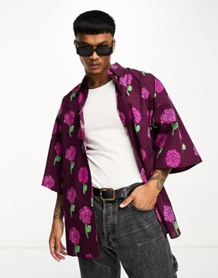Versace Jeans Couture roses oversize shirt in brown