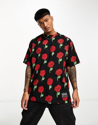 Versace Jeans Couture roses print t-shirt in black