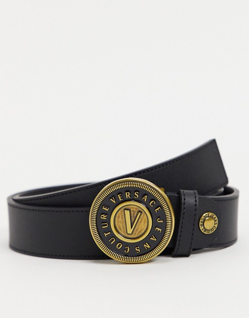 Versace Jeans Couture round buckle belt in black