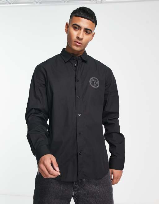 Versace Jeans Couture rubberised emblem logo long sleeve shirt in black