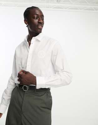 Versace Jeans Couture Versace Jeans Couture rubberised emblem logo long sleeve shirt in white