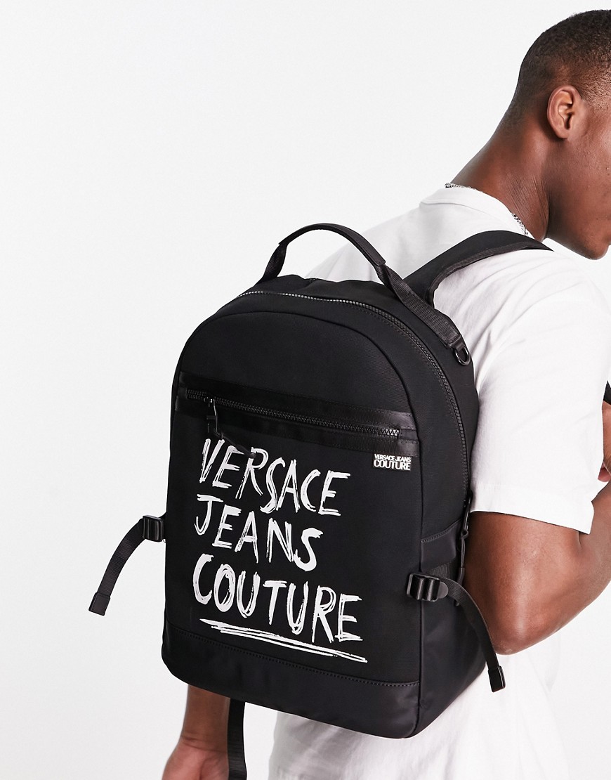 versace jeans couture script backpack in black