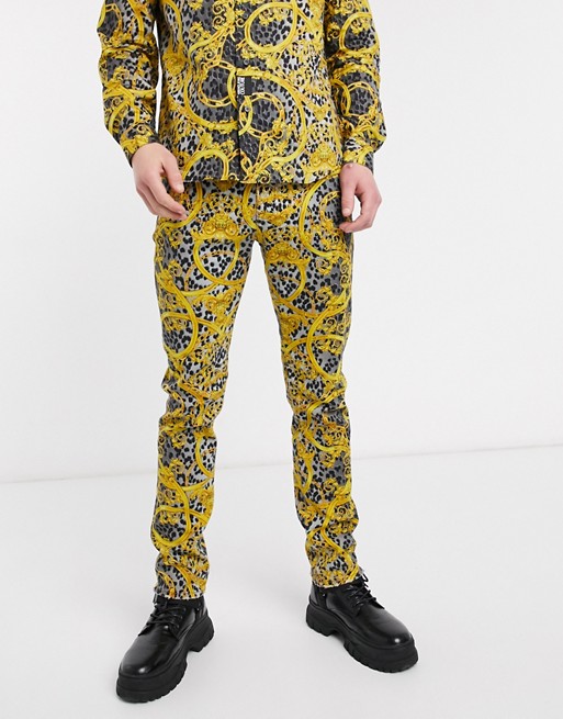 Versace Jeans Couture slim fit chain print jeans in gold and black