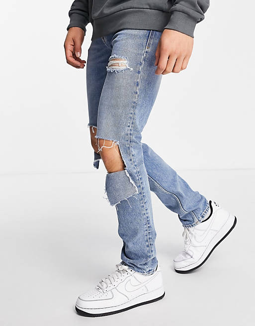 Versace Jeans Couture slim fit ripped knee jeans in blue wash