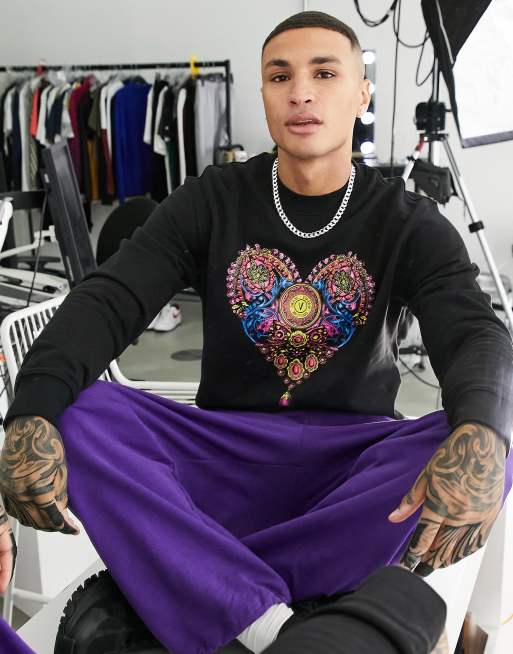 Versace Jeans Couture - Sort sweatshirt med barok-hjerteprint