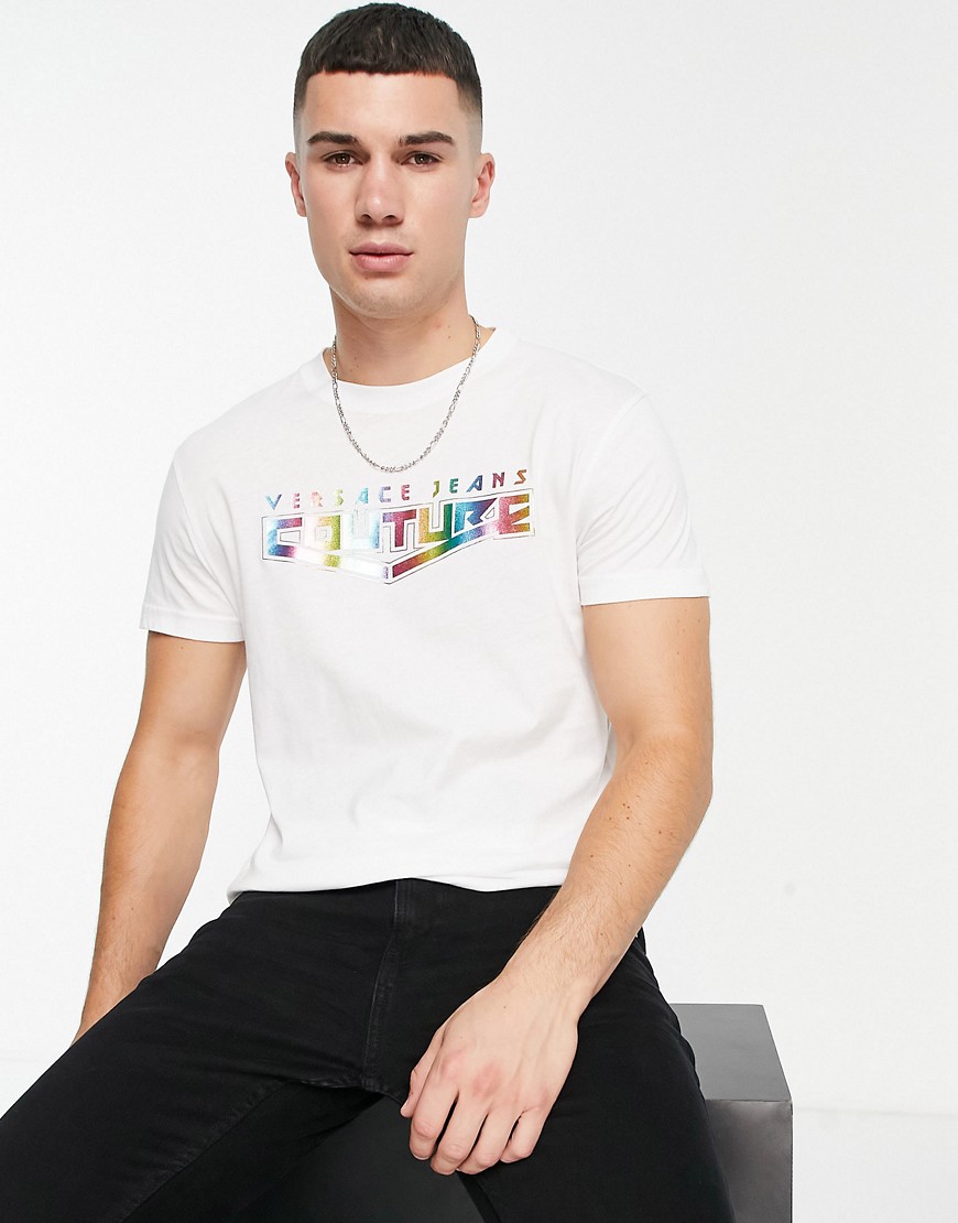 versace jeans couture space logo t-shirt in white