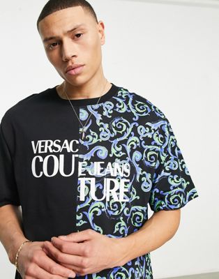 Versace Jeans Couture splice print oversize t-shirt in black