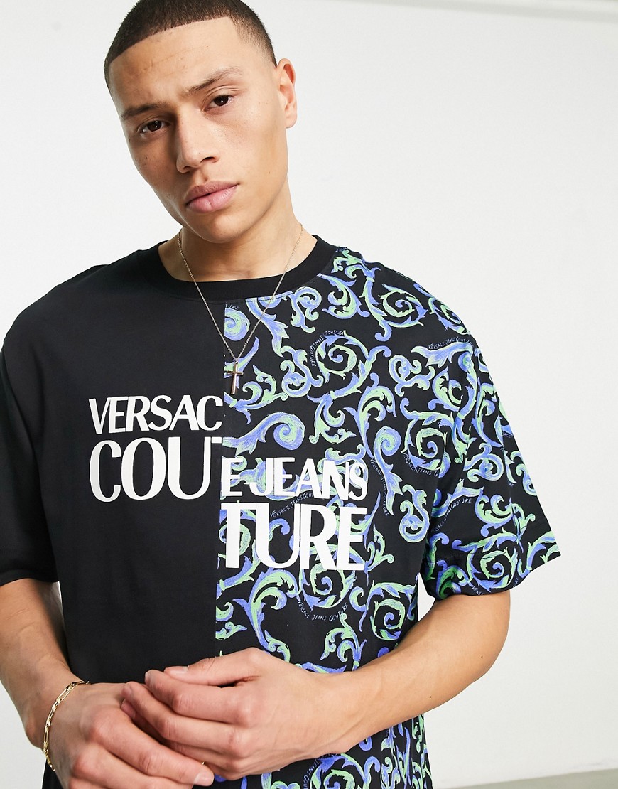 Versace Jeans Couture splice print oversize t-shirt in black