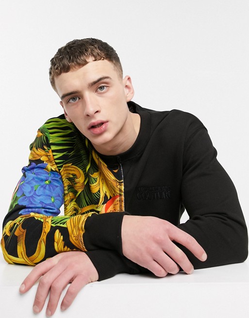 Versace Jeans Couture split print sweater in black and jungle