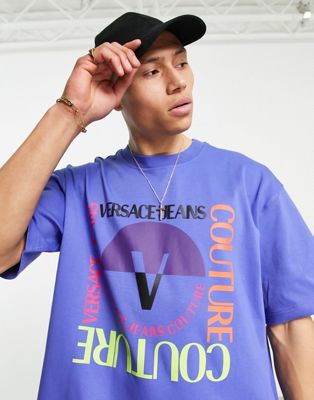 Versace Jeans Couture square v emblem oversize t-shirt in blue