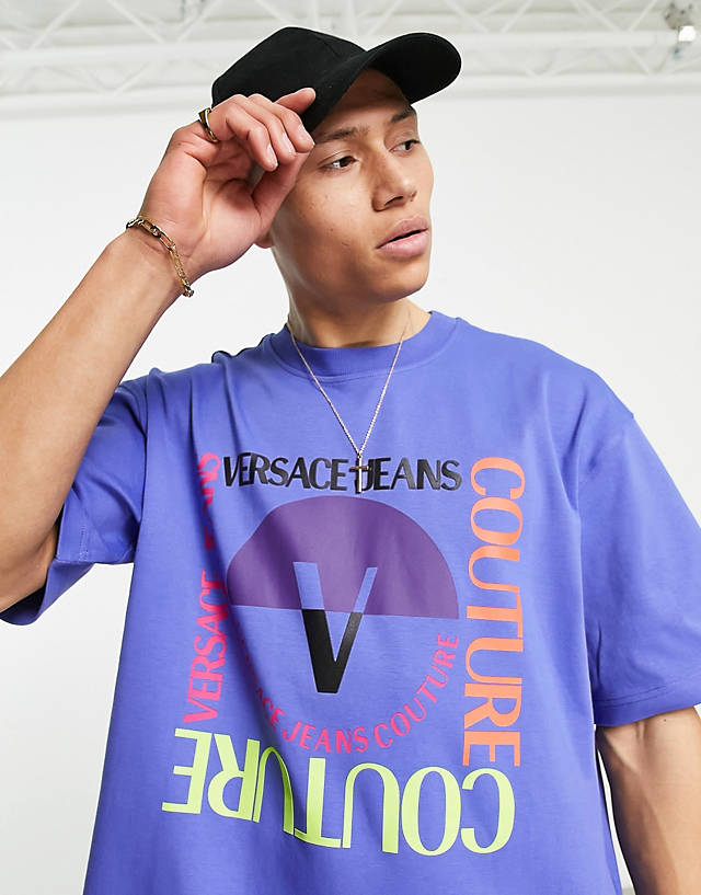 Versace Jeans Couture - square v emblem oversize t-shirt in blue
