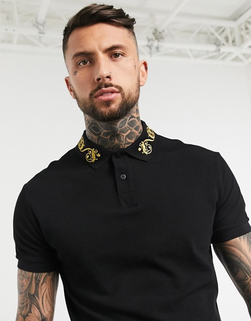 Versace Jeans Couture ss polo with neck embroidery in black