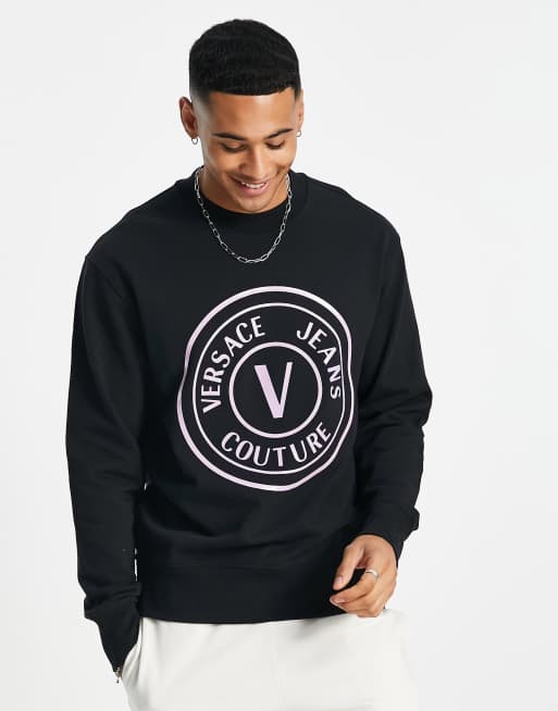 Versace Jeans Couture – Svart sweatshirt med regnbågsskimrande logga