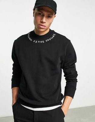 Versace Jeans Couture neck logo sweatshirt in black - ASOS Price Checker