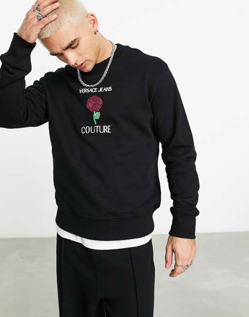 Versace Jeans Couture – Sweatshirt in Schwarz mit Rosenmotiv