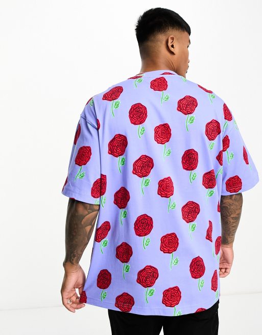Versace Jeans Couture - T-shirt blu con stampa di rose, 2 di 4