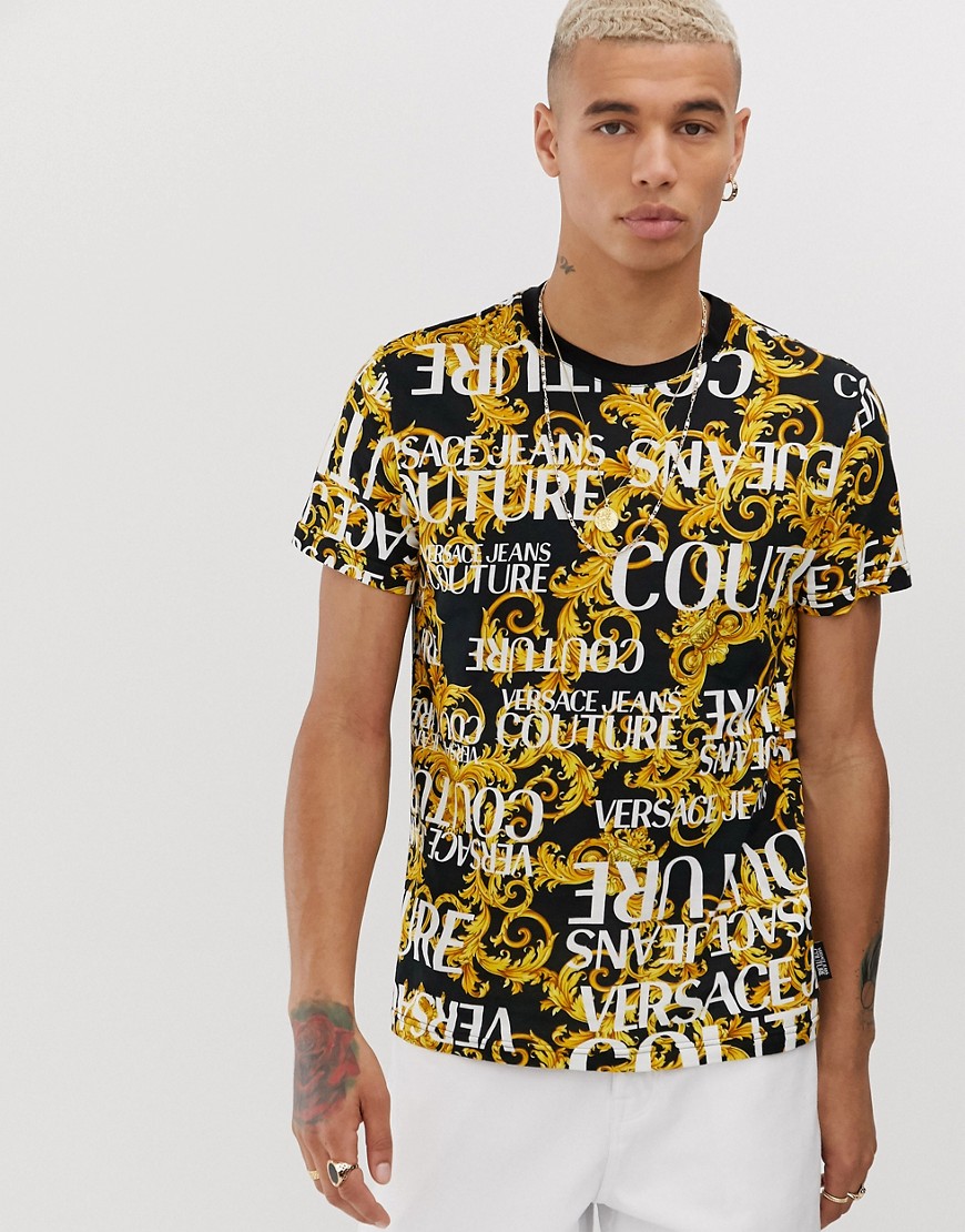 Versace Jeans Couture - T-shirt con logo ripetuto-Oro