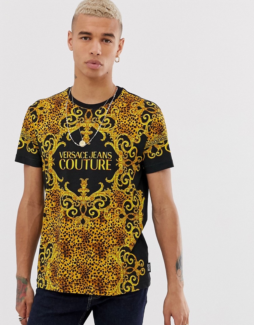Versace Jeans Couture t-shirt in leopard baroque print-Gold