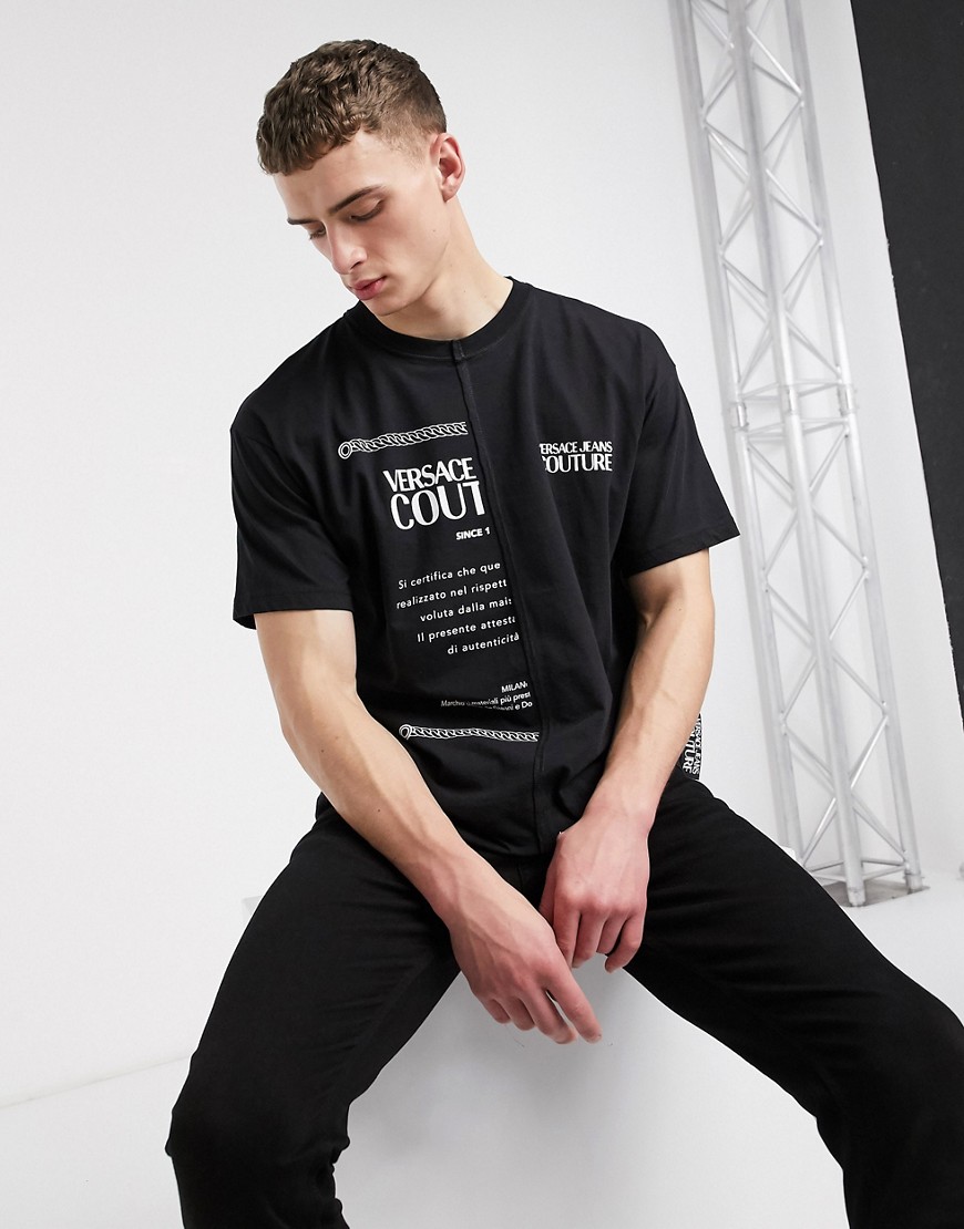 Versace Jeans Couture - T-shirt nera con scritte a metà-Nero