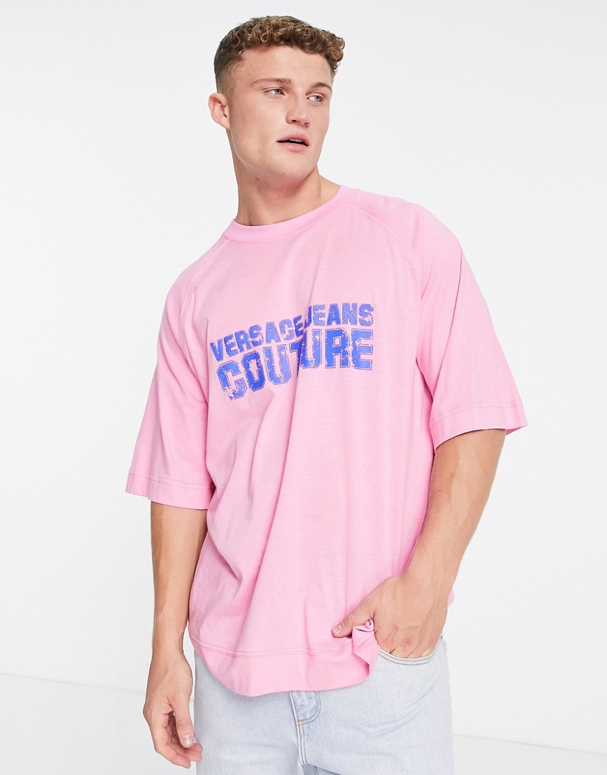 versace jeans couture - t-shirt rosa stile college