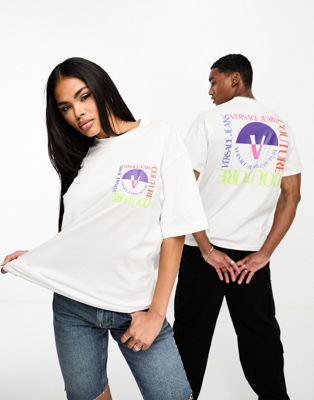 Versace Jeans Couture Unisex square emblem backprint t-shirt in white - ASOS Price Checker