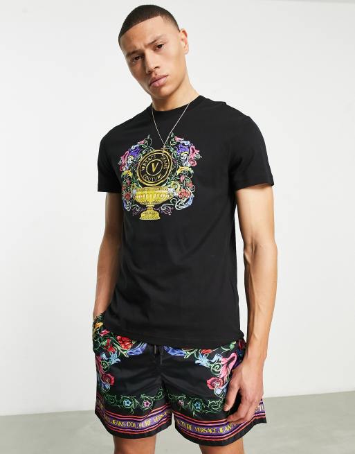 Versace Jeans Couture v emblem garden t-shirt in black | ASOS