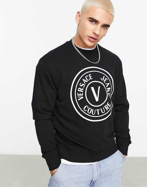 Versace Jeans Couture: Black V-Emblem Sweater