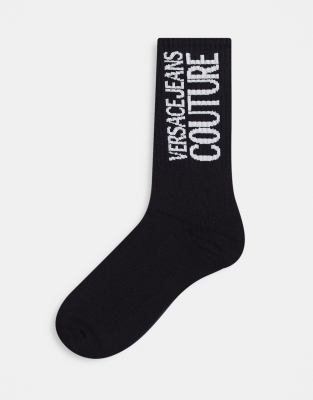 Versace Jeans Couture vertical logo socks in black