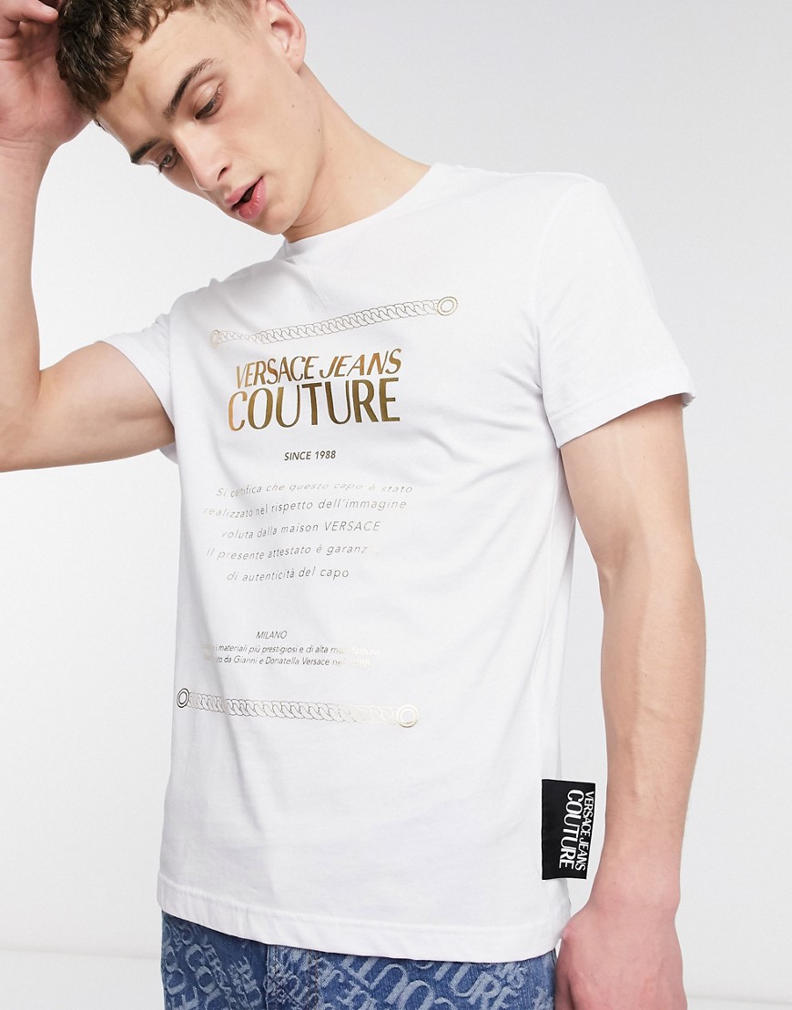 Versace Jeans Couture – Vit t-shirt med guldfärgad logga