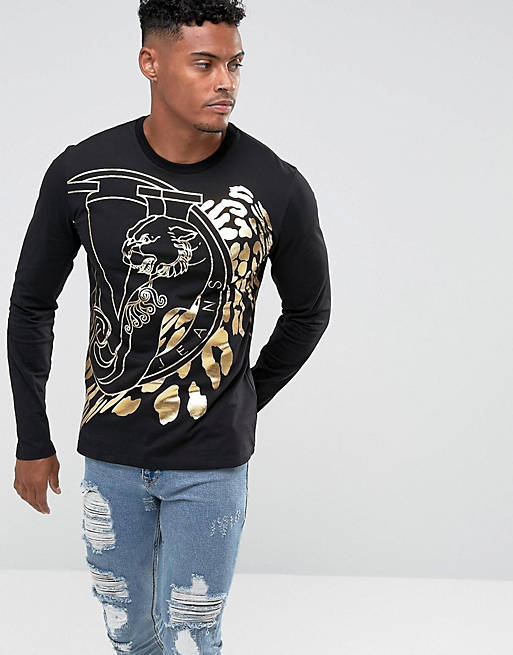 Versace Jeans Long Sleeve T-Shirt In Black With Large Logo