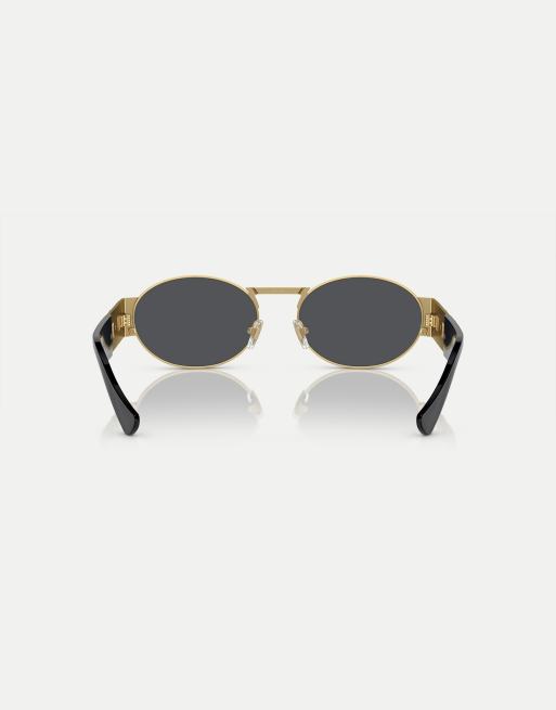 Versace - Lunettes de soleil ovales à verres gris - Doré mat, 4 de 4