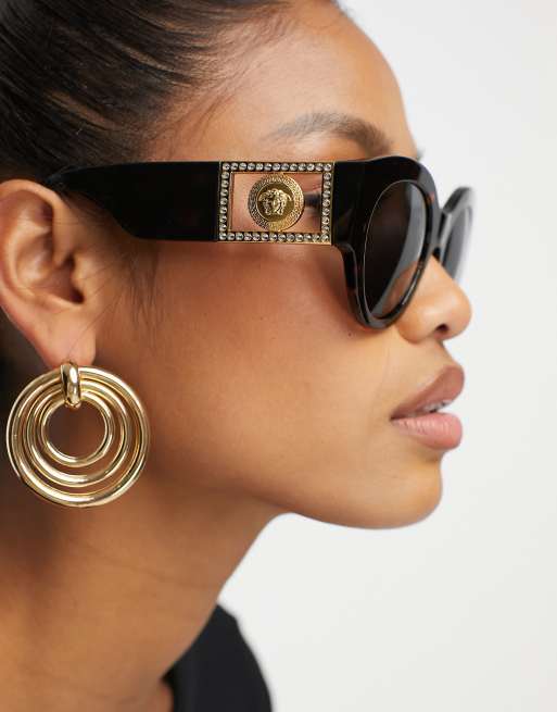 Versace - Lunettes de soleil rondes oversize en écaille de tortue - Marron, 3 de 4