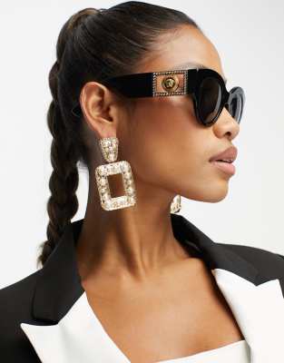 Versace Lunettes de soleil rondes oversize Noir ASOS