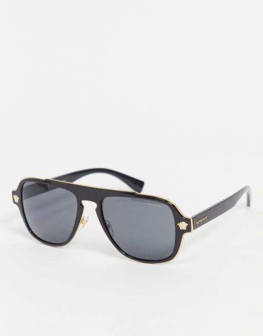 Versace – Męskie okulary przeciwsłoneczne typu pilotki w kolorze czarnym 0VE2199