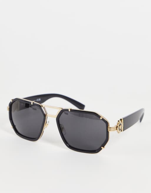 Versace - Occhiali da sole modello aviatore con dettagli metallizzati neri e oro