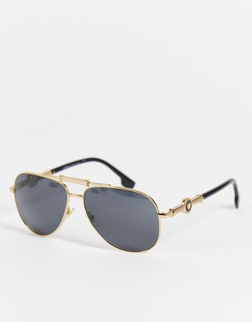 Versace - Occhiali da sole modello aviatore neri con stanghetta superiore dorata