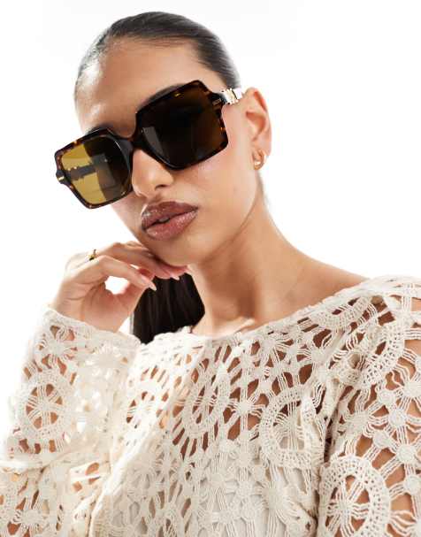 Versace - Occhiali da sole oversize squadrati tartarugati - view 1