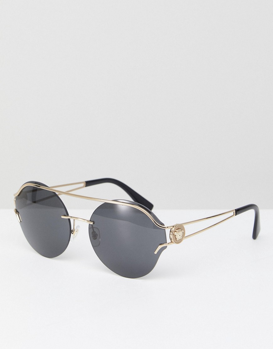 Versace - Occhiali da sole rotondi con barretta superiore da 61 mm-Oro