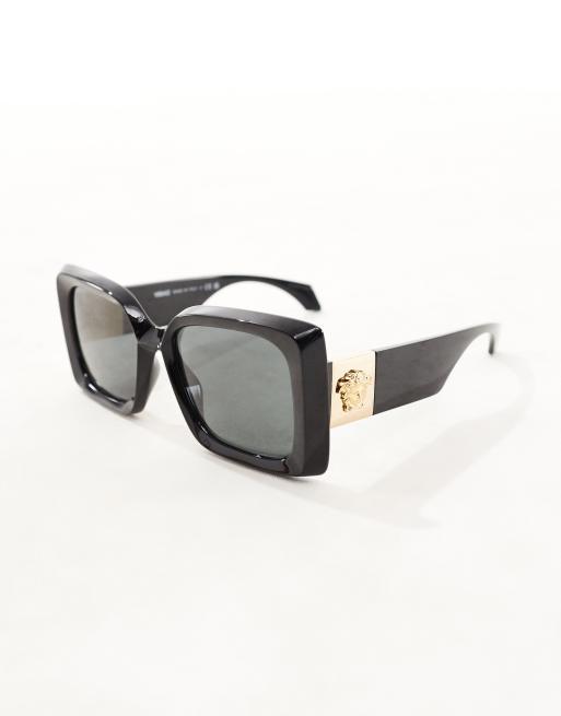 Versace Occhiali da sole squadrati neri e color oro ASOS