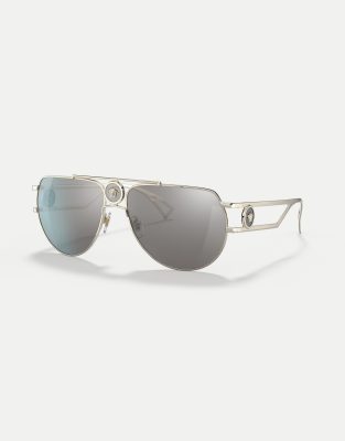 Versace - Occhiali da sole stile pilota color oro pallido con lenti a specchio argento