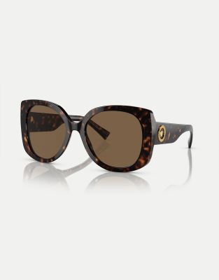 Versace - Rechteckige Sonnenbrille mit Gläsern in Braun und Schildpattoptik in Dunkelbraun-Brown