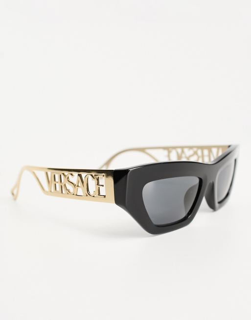 Versace - Rechthoekige zonnebril met gouden detail in zwart, 4 van 4