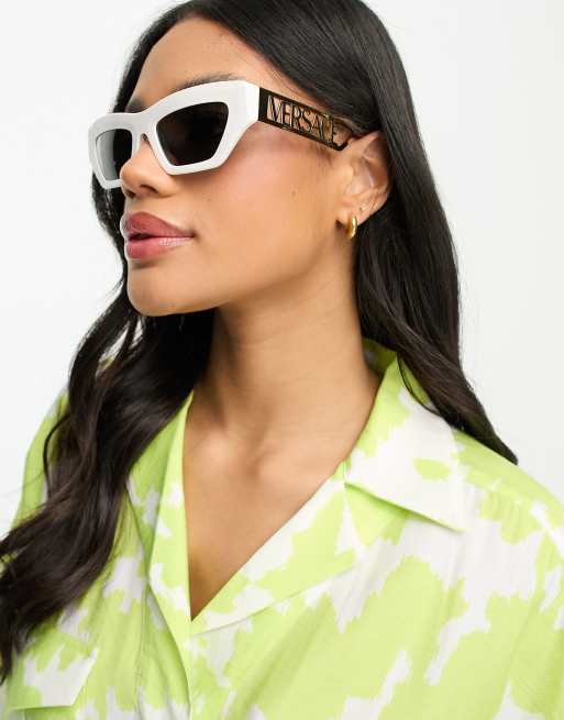 Versace rectangle festival sunglasses with gold detail in white