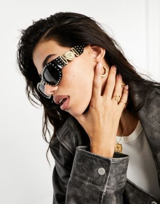 Versace rectangle studded sunglasses in black