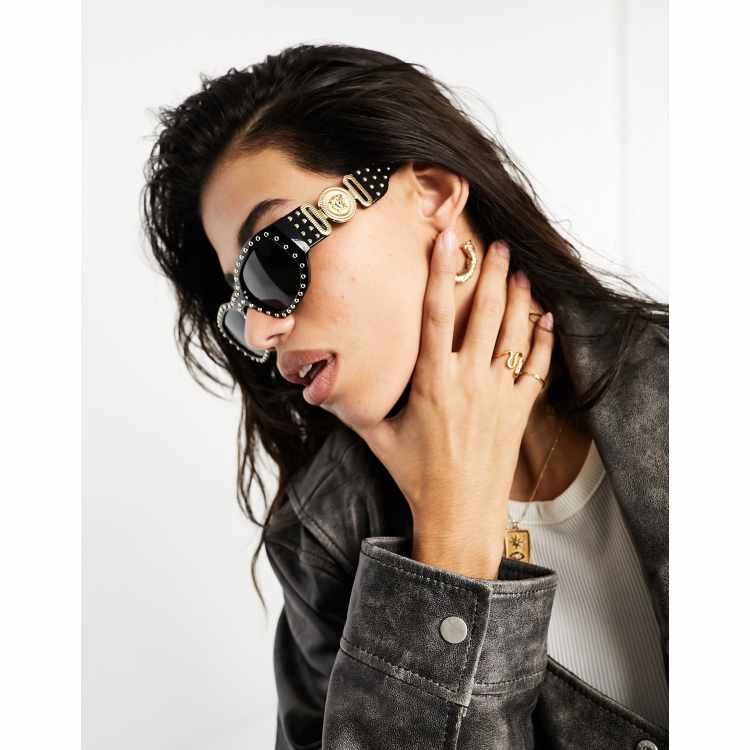 Versace rectangle studded sunglasses in black