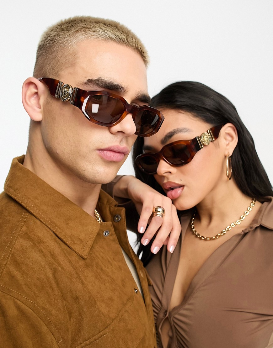 Versace rectangle sunglasses in brown tortoiseshell