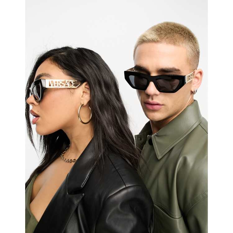 Versace rectangle sunglasses with gold detail in black