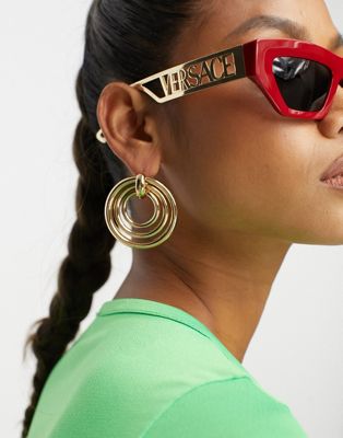 Versace rectangle festival sunglasses with gold detail in red