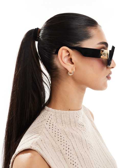 Versace square angular sunglasses in black and gold | ASOS